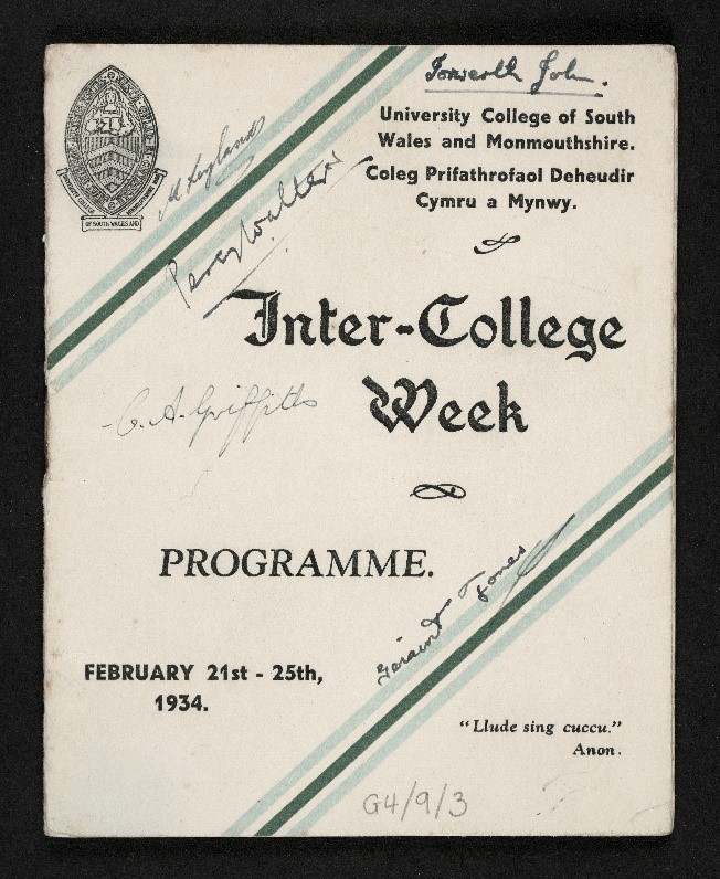 Rhaglen Inter-College Week 1934