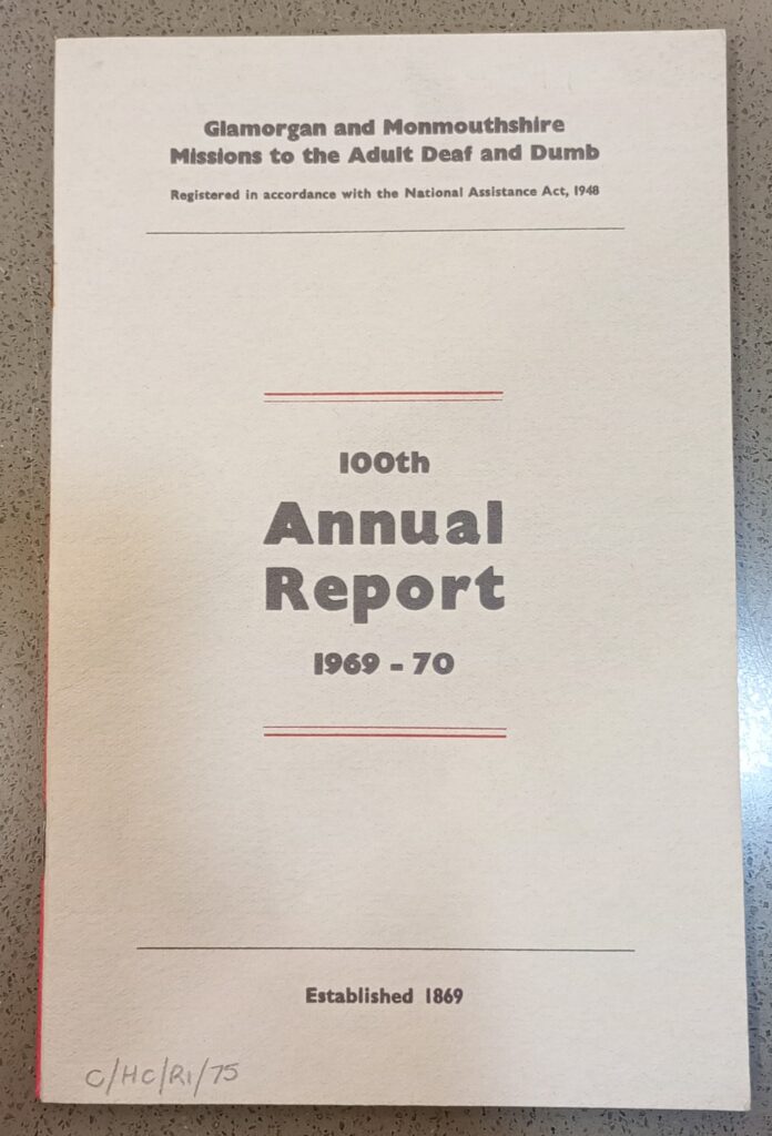 The cover page of The Glamorgan and Monmouthshire Missions to the Adult Deaf and Dumb Annual Report 1969 - 70