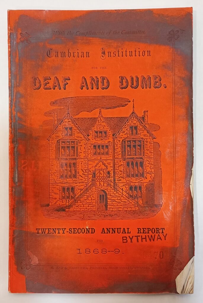 The cover of the Cambrian Institution of the Deaf and Dumb Annual report 