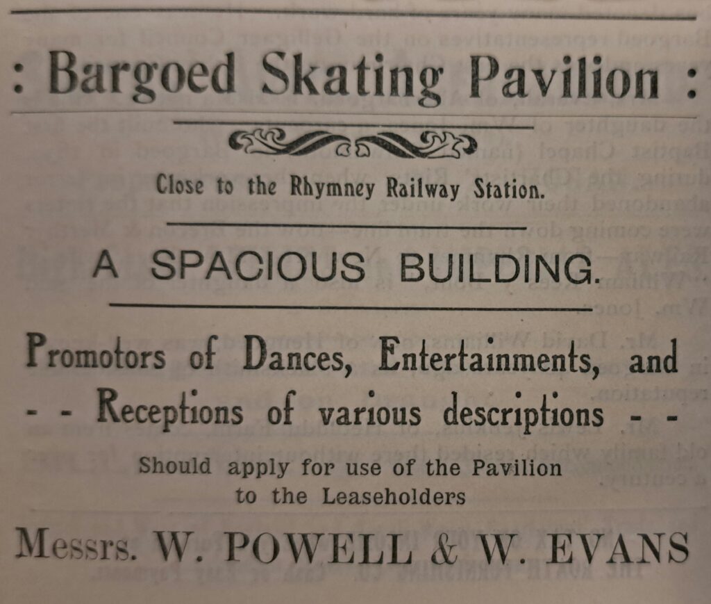 Pafiliwn Sglefrio Bargod hysbyseb (1912), eitem o Archifau Morgannwg: 