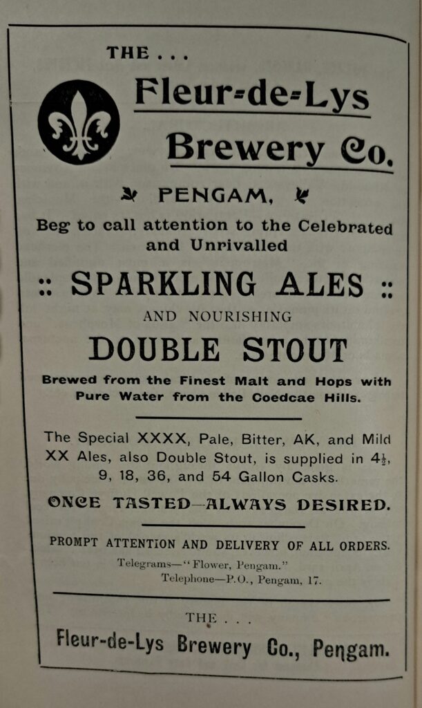 Bragdy Fleur de Lys hysbyseb (1912), eitem o Archifau Morgannwg