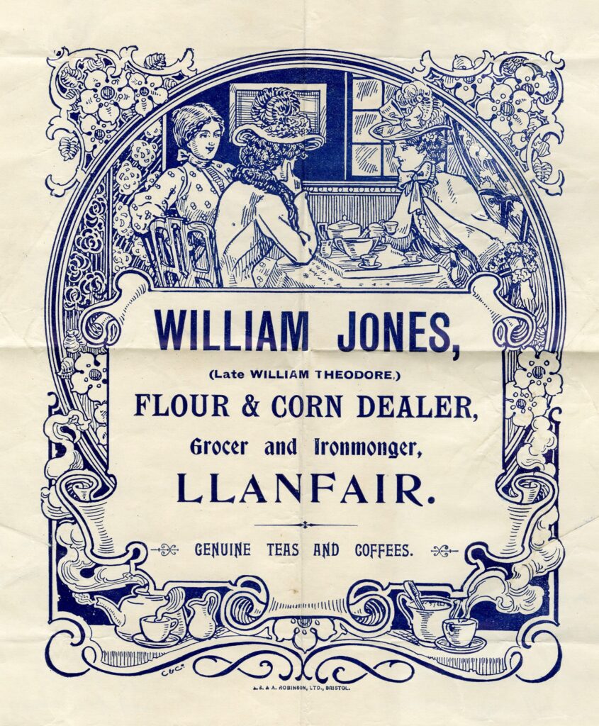 Hysbyseb William Jones Flour and Corn (t.1905), eitem o Archifau Gogledd Ddwyrain Cymru